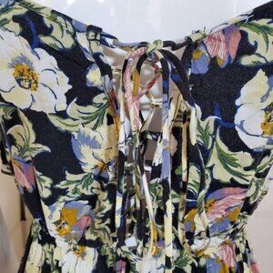 Xhilaration Black Floral Sundress Sz S LaceUp Back Spaghetti Strap High Low Hem